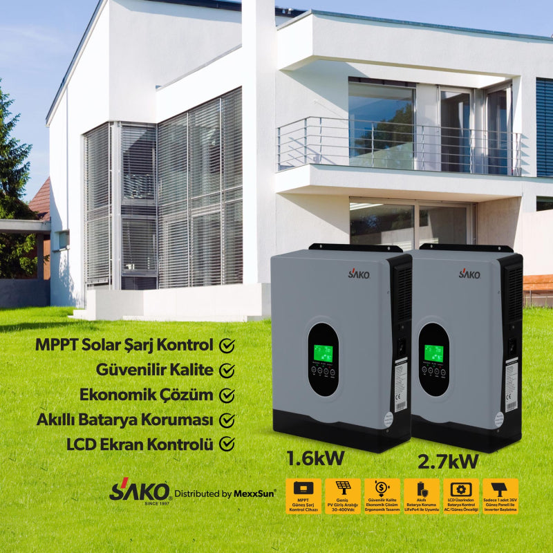 Sako E-SUN 1.6kW / 12V Tam Sinüs Akıllı Voc 30-400 VDC İnverter